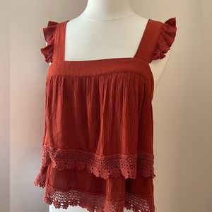 Boho burnt orange tiered flowy tank top S Vici